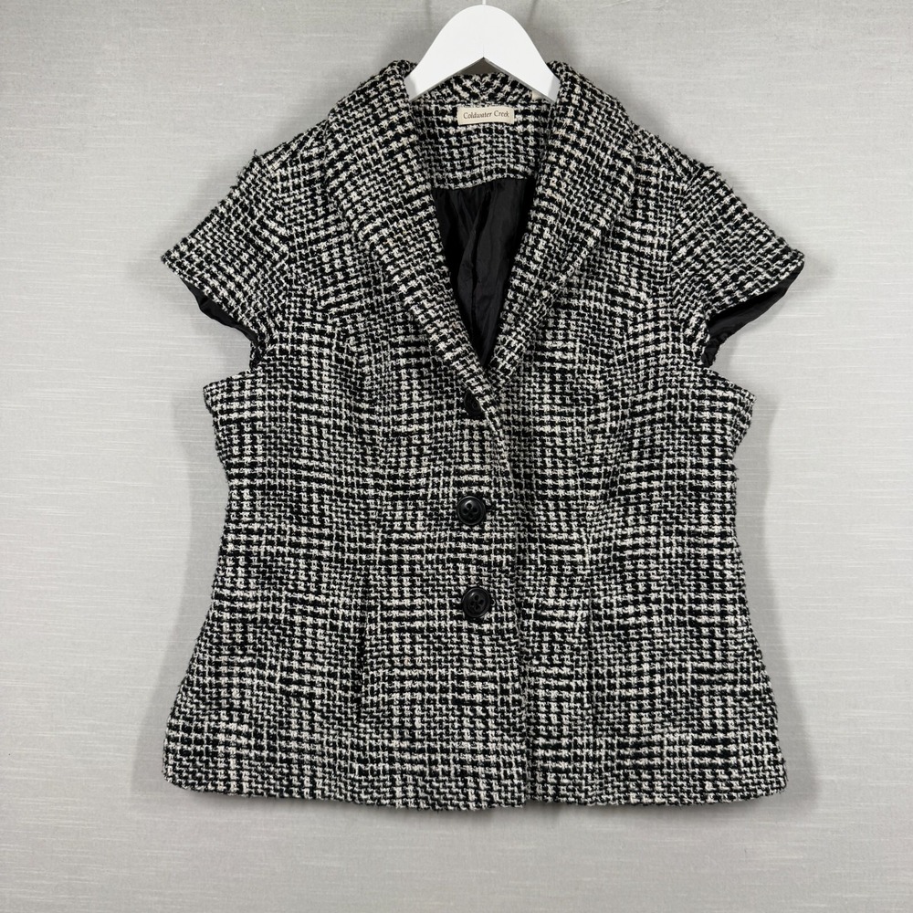 Coldwater Creek Vest Jacket Womens 18W Black White Tweed Houndstooth Office Work
